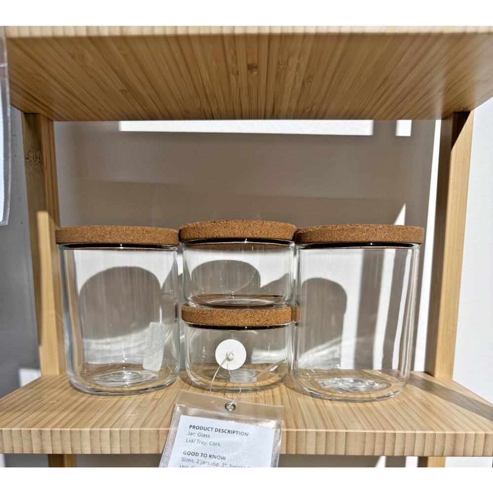 Ikea SAXBORGA Jar with Lid and Tray Set of 5 Glass & Cork - New